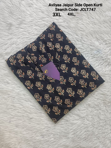 Black Jaipur Cotton Side Open Kurti Top Only Collection -JCLT747