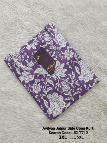 Purple Jaipur Cotton Side Open Kurti Top Only Collection -JCLT712