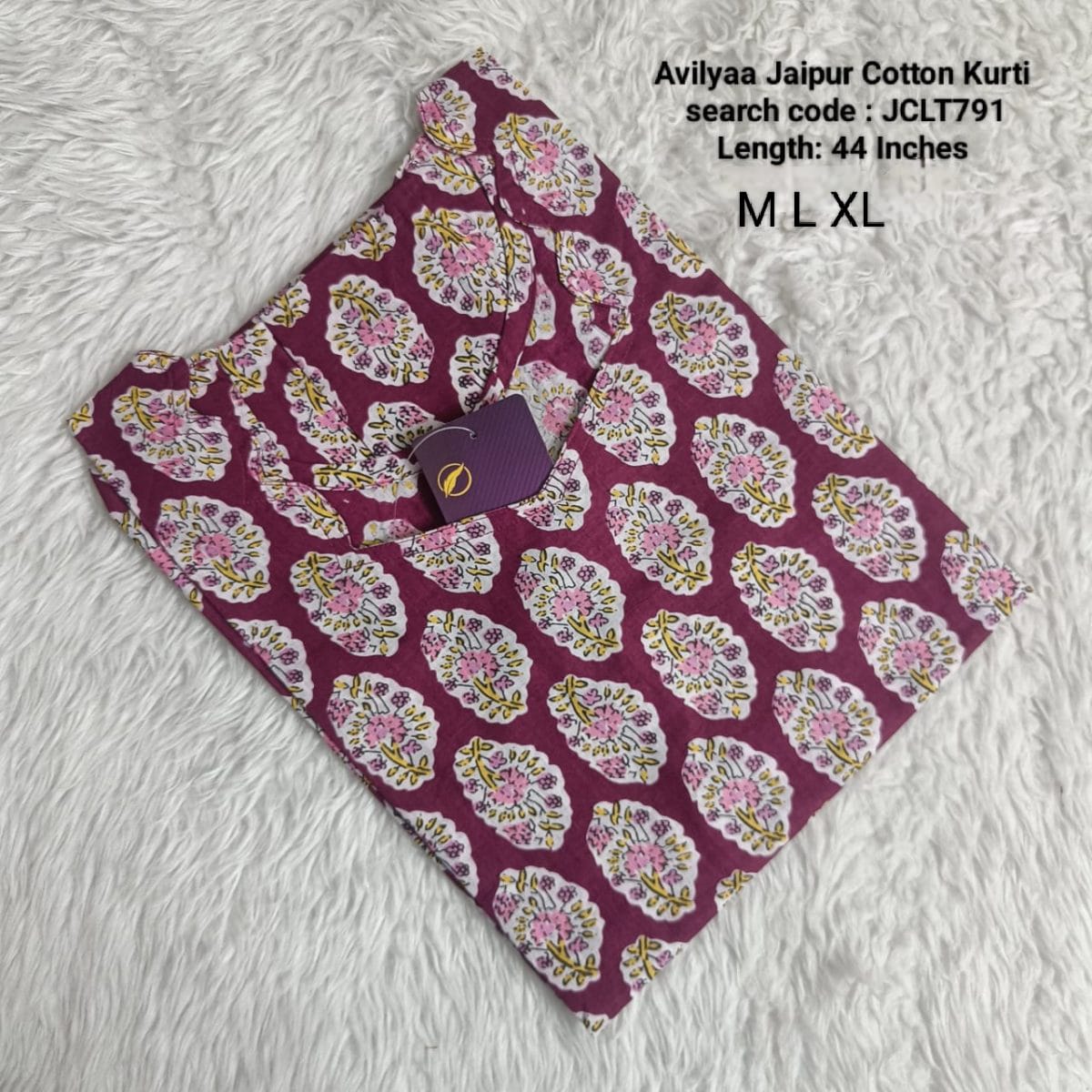 Magenta Jaipur Cotton Side Open Kurti Top Only Collection -JCLT791