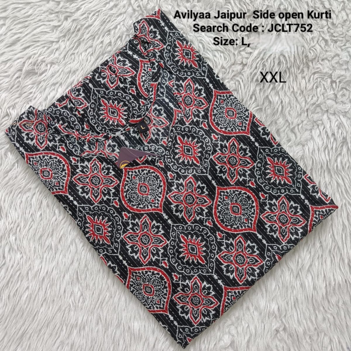 Black Jaipur Cotton Side Open Kurti Top Only Collection -JCLT752