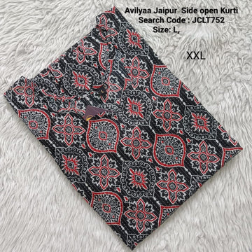Black Jaipur Cotton Side Open Kurti Top Only Collection -JCLT752