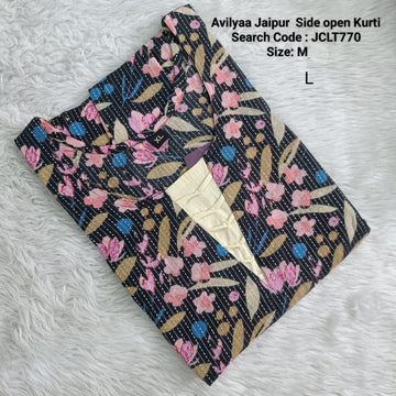 Black Jaipur Cotton Side Open Kurti Top Only Collection -JCLT770