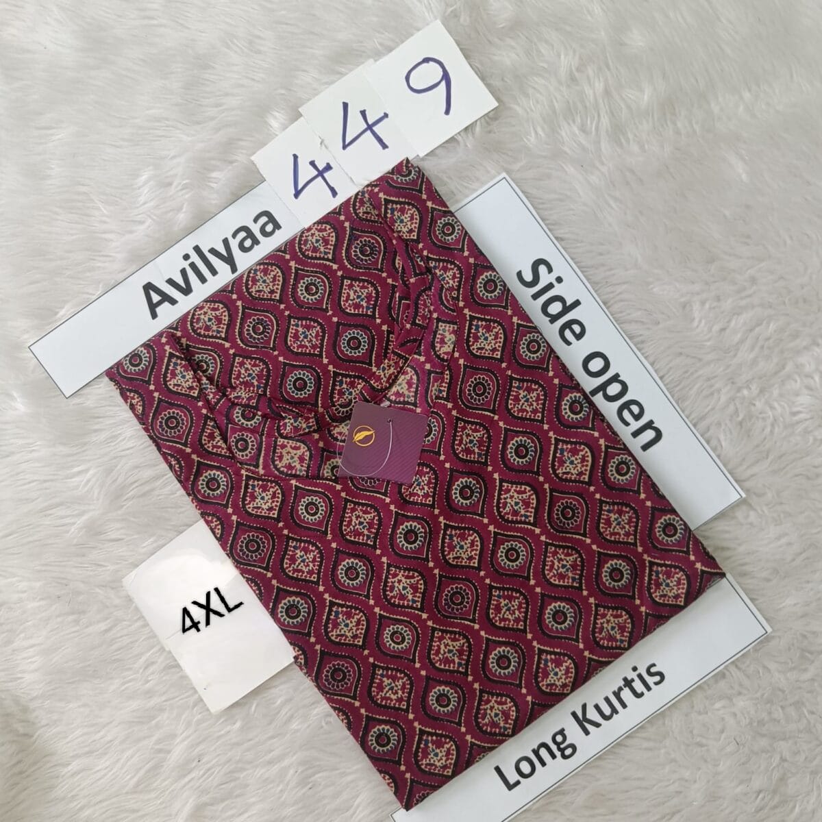 Maroon Jaipur Cotton Side Open Kurti Top Only Collection -JCLT449