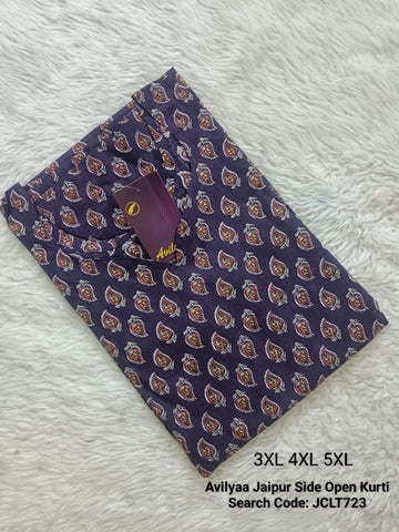 Navy Blue Jaipur Cotton Side Open Kurti Top Only Collection -JCLT723