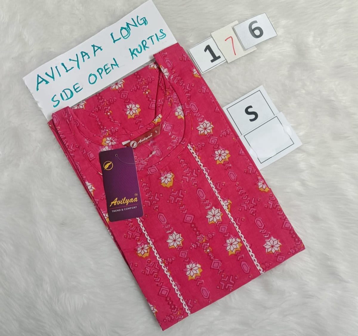 Pink Jaipur Cotton Side Open Kurti Top Only Collection -JCLT176