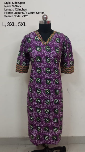 Orange Jaipur Cotton Side Open Kurti Top Only Collection -V126