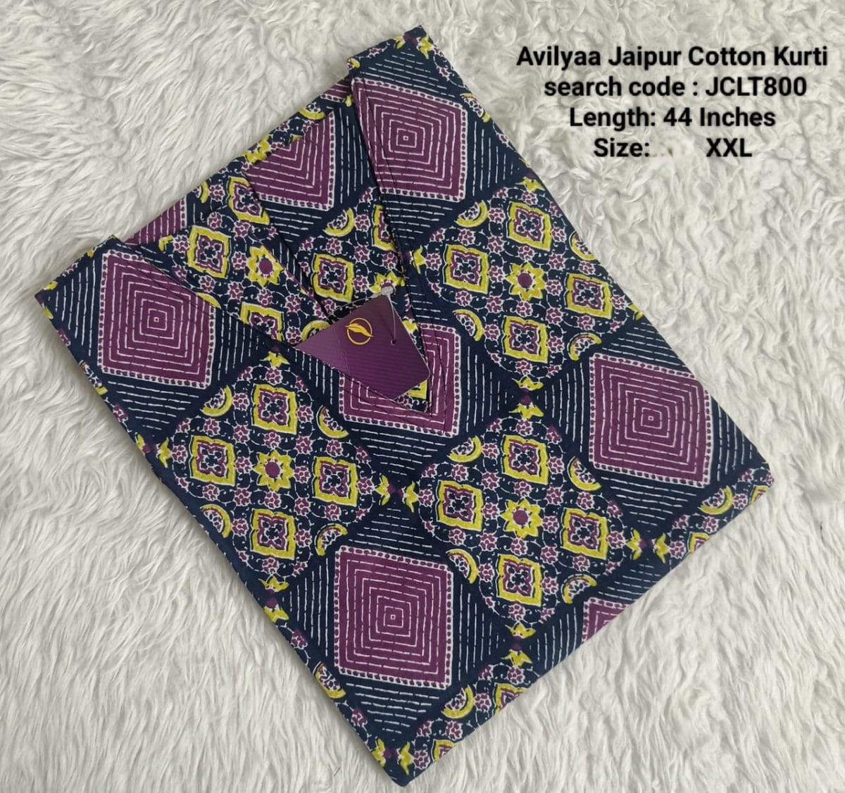 Ink Blue Jaipur Cotton Side Open Kurti Top Only Collection -JCLT800