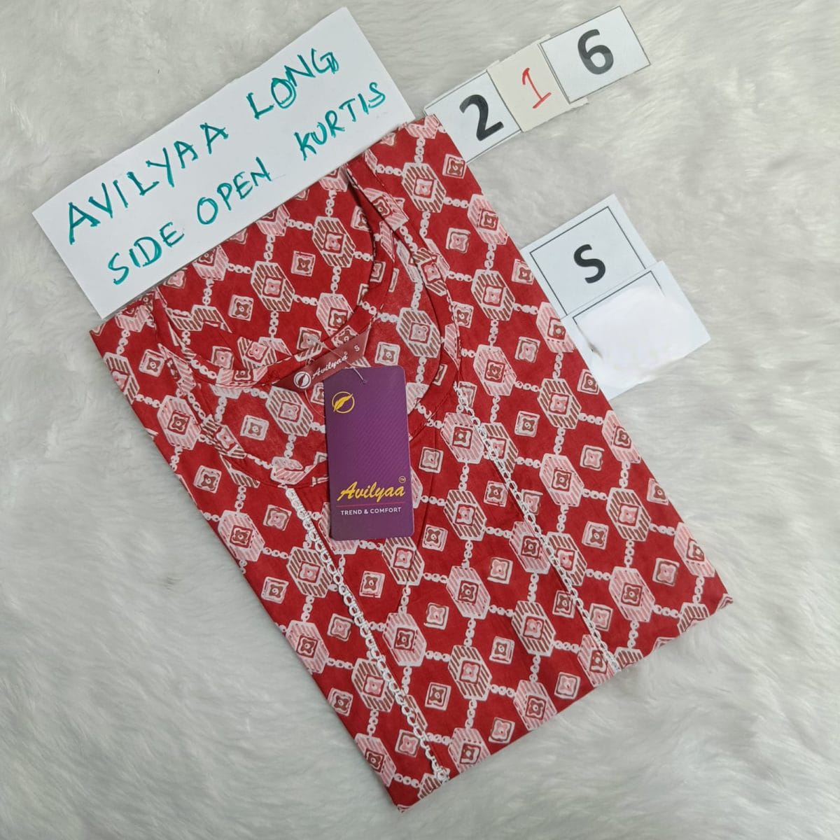 Red Jaipur Cotton Side Open Kurti Top Only Collection -JCLT216