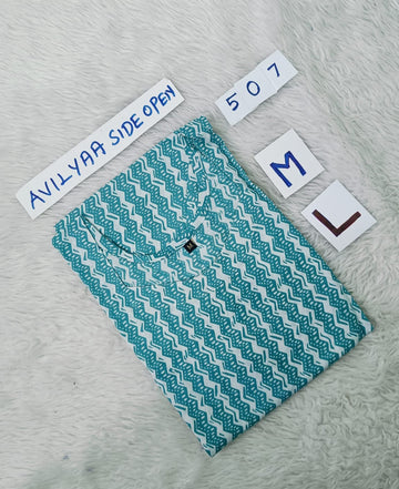 Sky Blue Jaipur Cotton Side Open Kurti Top Only Collection -JCLT507