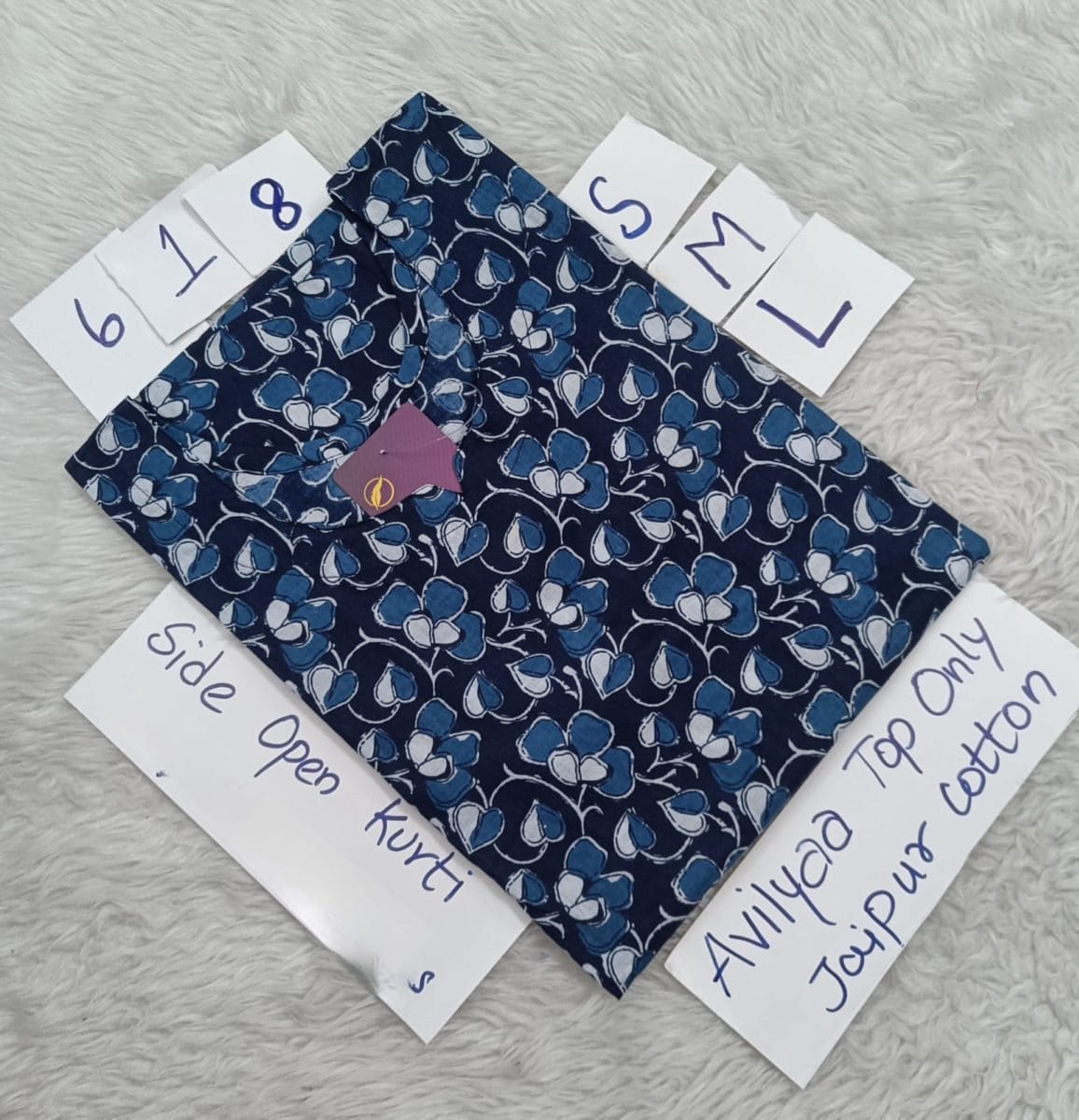 Navy Blue Jaipur Cotton Side Open Kurti Top Only Collection -JCLT618