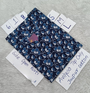 Navy Blue Jaipur Cotton Side Open Kurti Top Only Collection -JCLT618