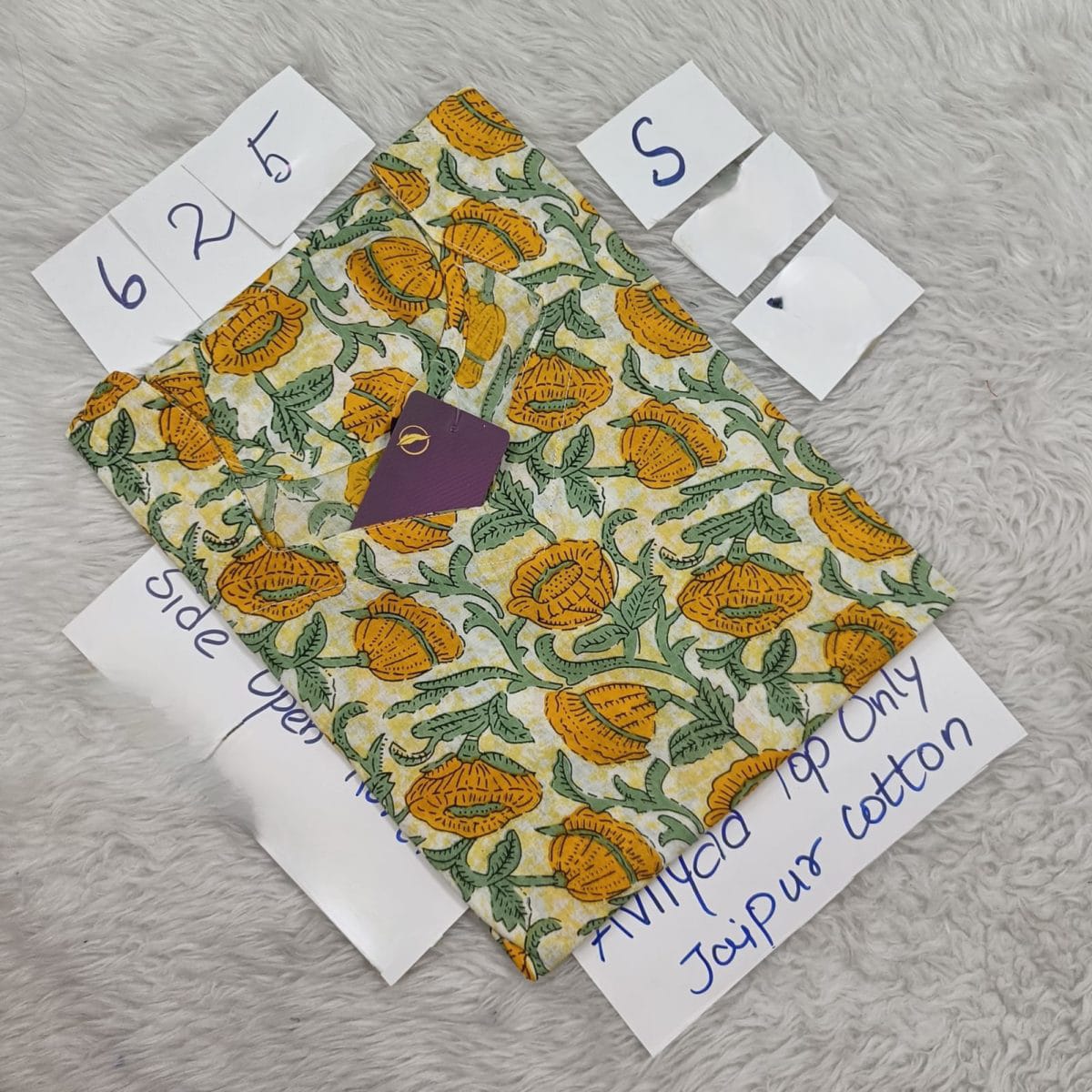 Yellow Jaipur Cotton Side Open Kurti Top Only Collection -JCLT625