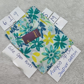 Green Jaipur Cotton Side Open Kurti Top Only Collection -JCLT619