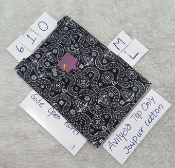 Black Jaipur Cotton Side Open Kurti Top Only Collection -JCLT610