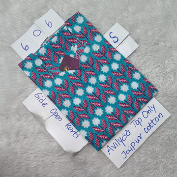 Blue Jaipur Cotton Side Open Kurti Top Only Collection -JCLT606