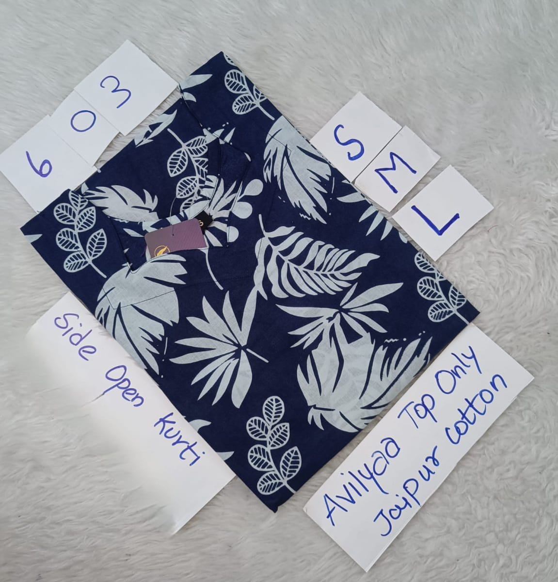 Navy Blue Jaipur Cotton Side Open Kurti Top Only Collection -JCLT603