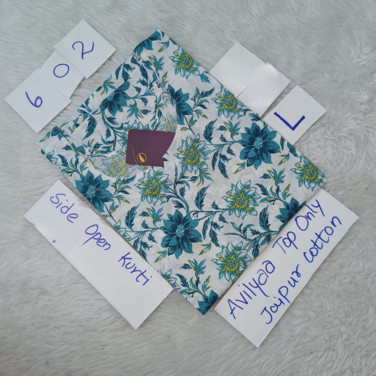 Green  Jaipur Cotton Side Open Kurti Top Only Collection -JCLT602