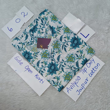 Green  Jaipur Cotton Side Open Kurti Top Only Collection -JCLT602