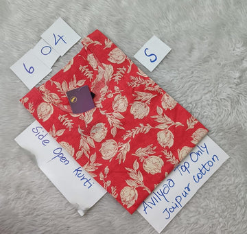 Orange Jaipur Cotton Side Open Kurti Top Only Collection -JCLT604