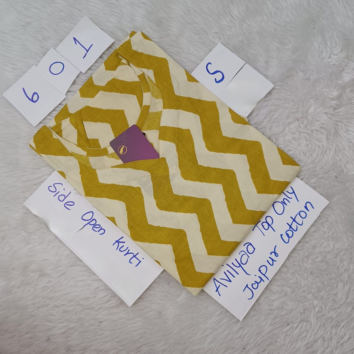 Mustard Jaipur Cotton Side Open Kurti Top Only Collection -JCLT601