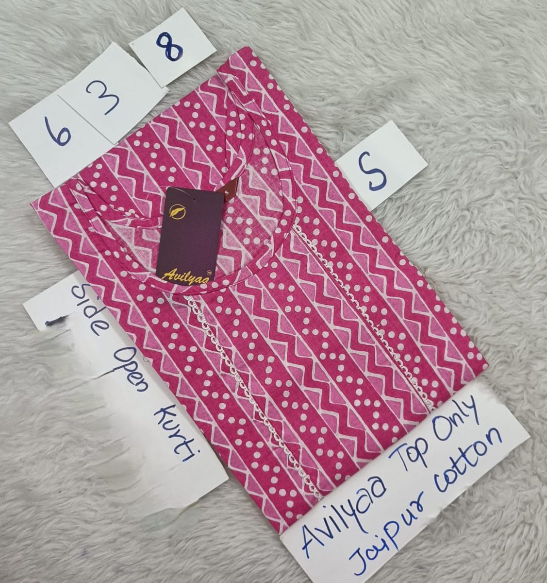 Pink Jaipur Cotton Side Open Kurti Top Only Collection -JCLT638