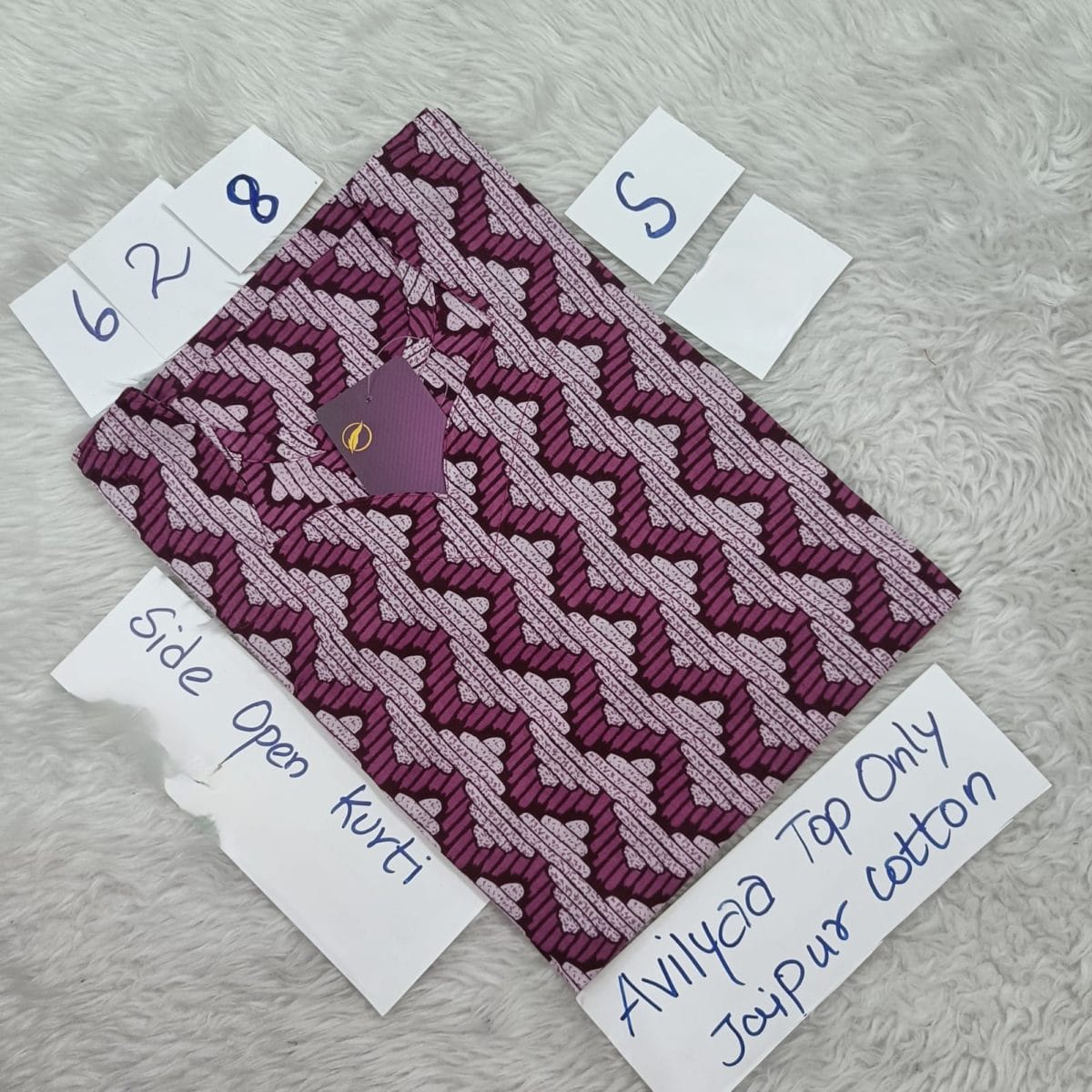 Purple Jaipur Cotton Side Open Kurti Top Only Collection -JCLT628