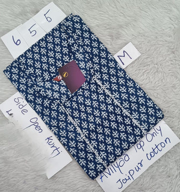 Navy Blue Jaipur Cotton Side Open Kurti Top Only Collection -JCLT655