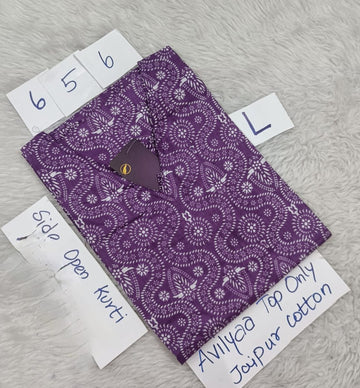 Purple Jaipur Cotton Side Open Kurti Top Only Collection -JCLT656