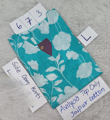 Blue Jaipur Cotton Side Open Kurti Top Only Collection -JCLT673