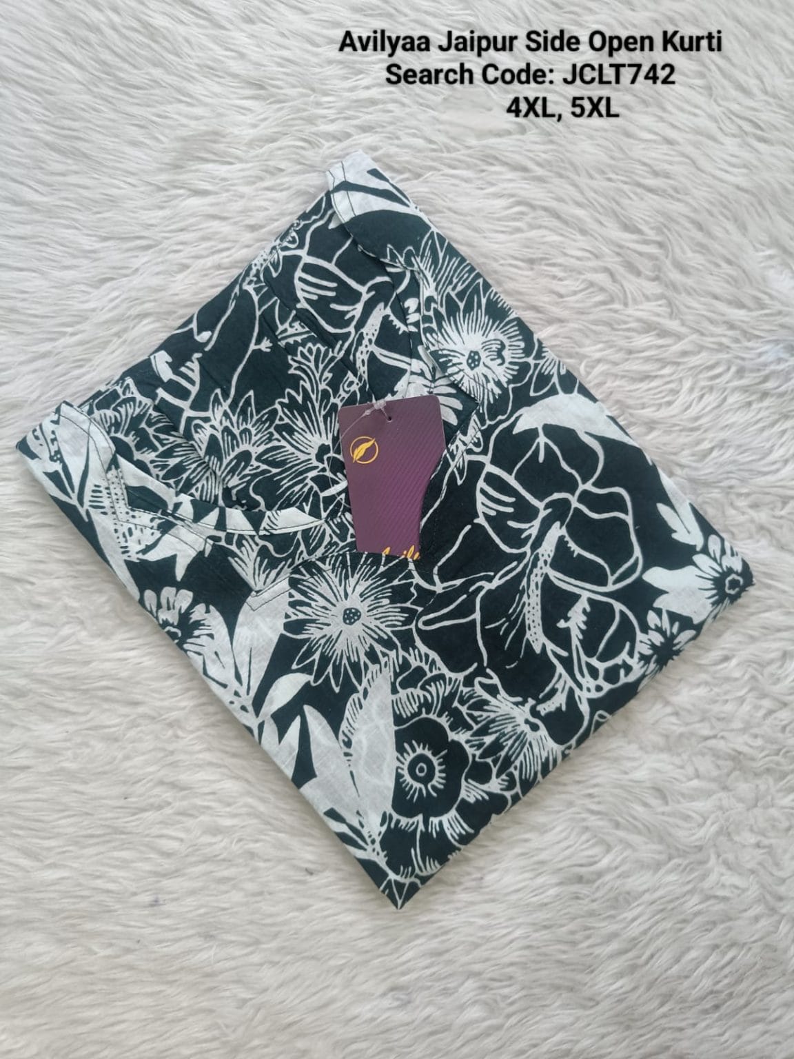 Bottle Green Jaipur Cotton Side Open Kurti Top Only Collection -JCLT742