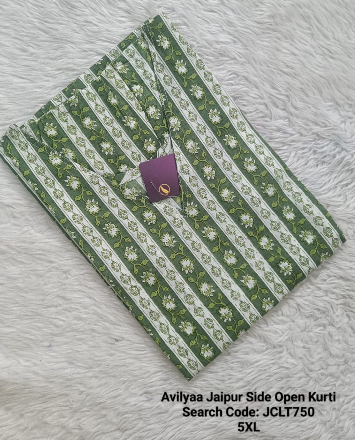 Green Jaipur Cotton Side Open Kurti Top Only Collection -JCLT750