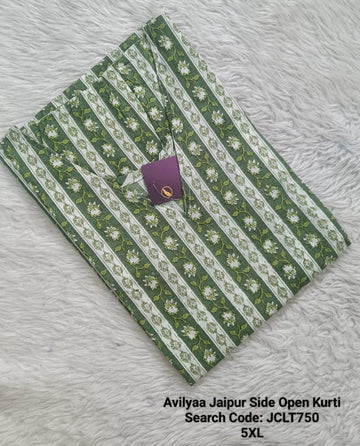 Green Jaipur Cotton Side Open Kurti Top Only Collection -JCLT750