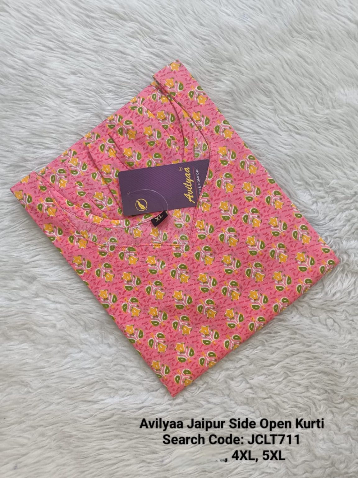 Orange Jaipur Cotton Side Open Kurti Top Only Collection -JCLT711