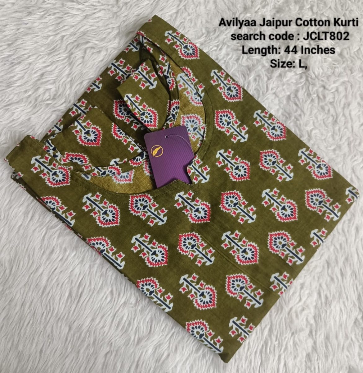Mehandi Green Jaipur Cotton Side Open Kurti Top Only Collection -JCLT802