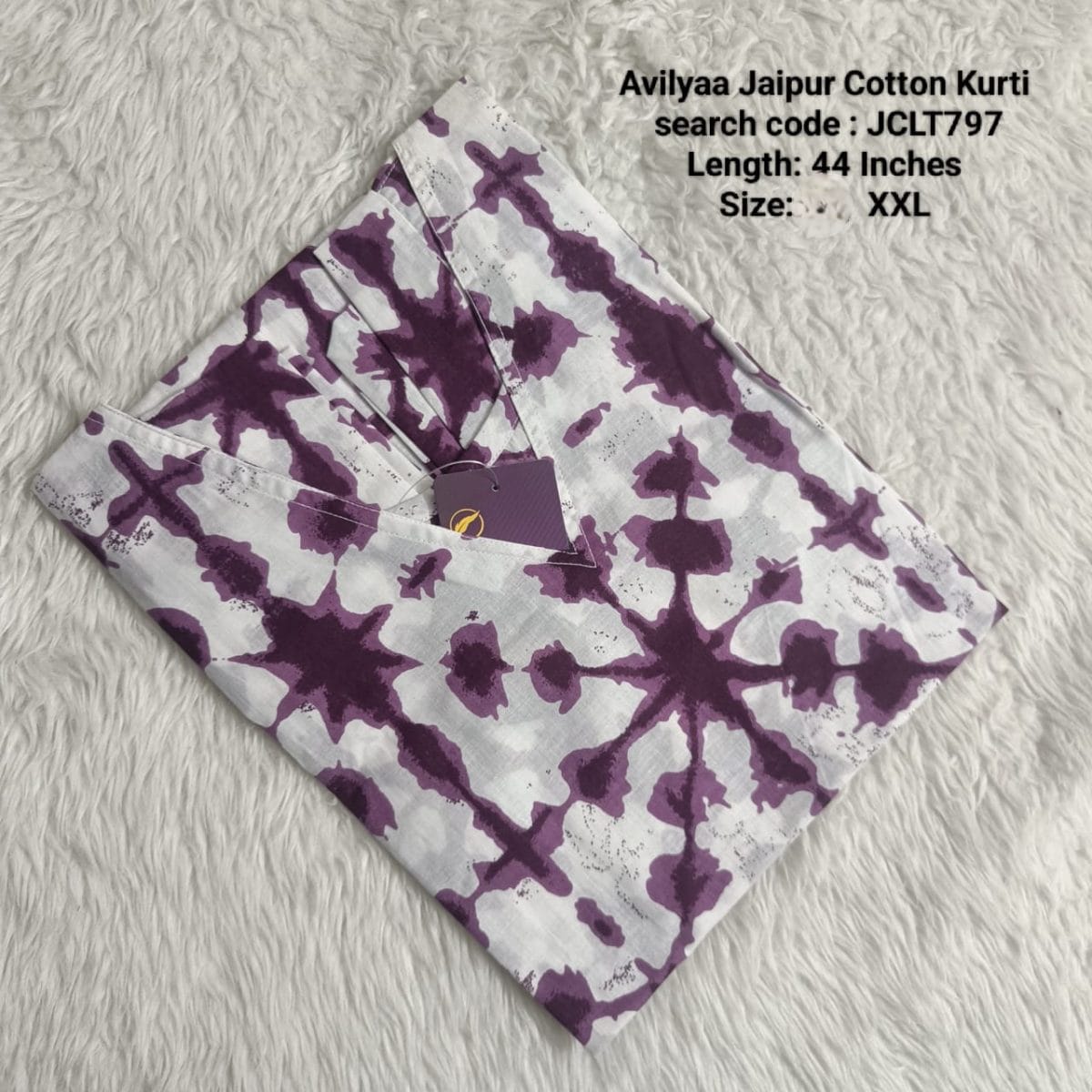 Purple Jaipur Cotton Side Open Kurti Top Only Collection -JCLT797