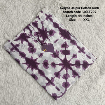 Purple Jaipur Cotton Side Open Kurti Top Only Collection -JCLT797
