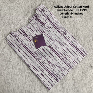 Purple Jaipur Cotton Side Open Kurti Top Only Collection -JCLT799