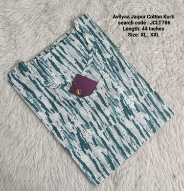 Green Jaipur Cotton Side Open Kurti Top Only Collection -JCLT786