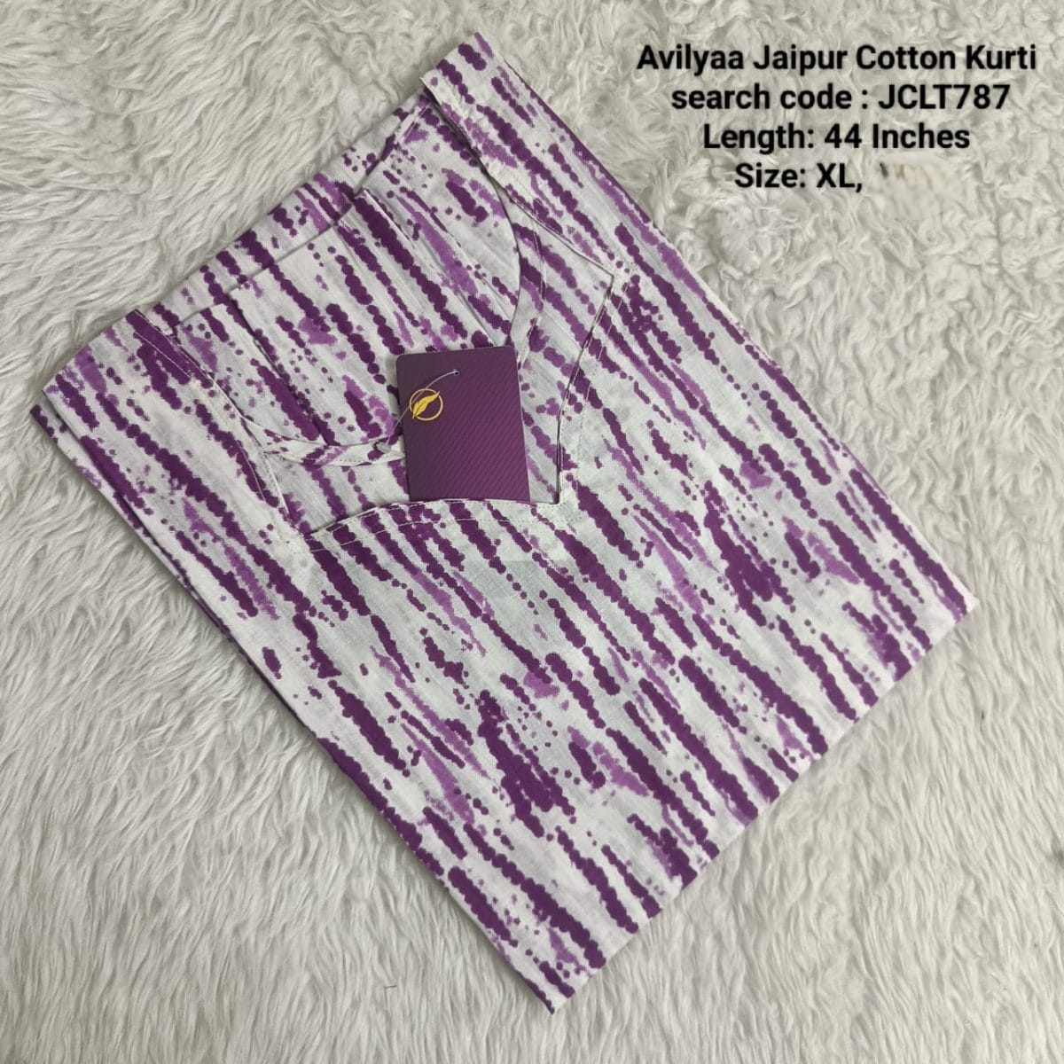 Purple Jaipur Cotton Side Open Kurti Top Only Collection -JCLT787