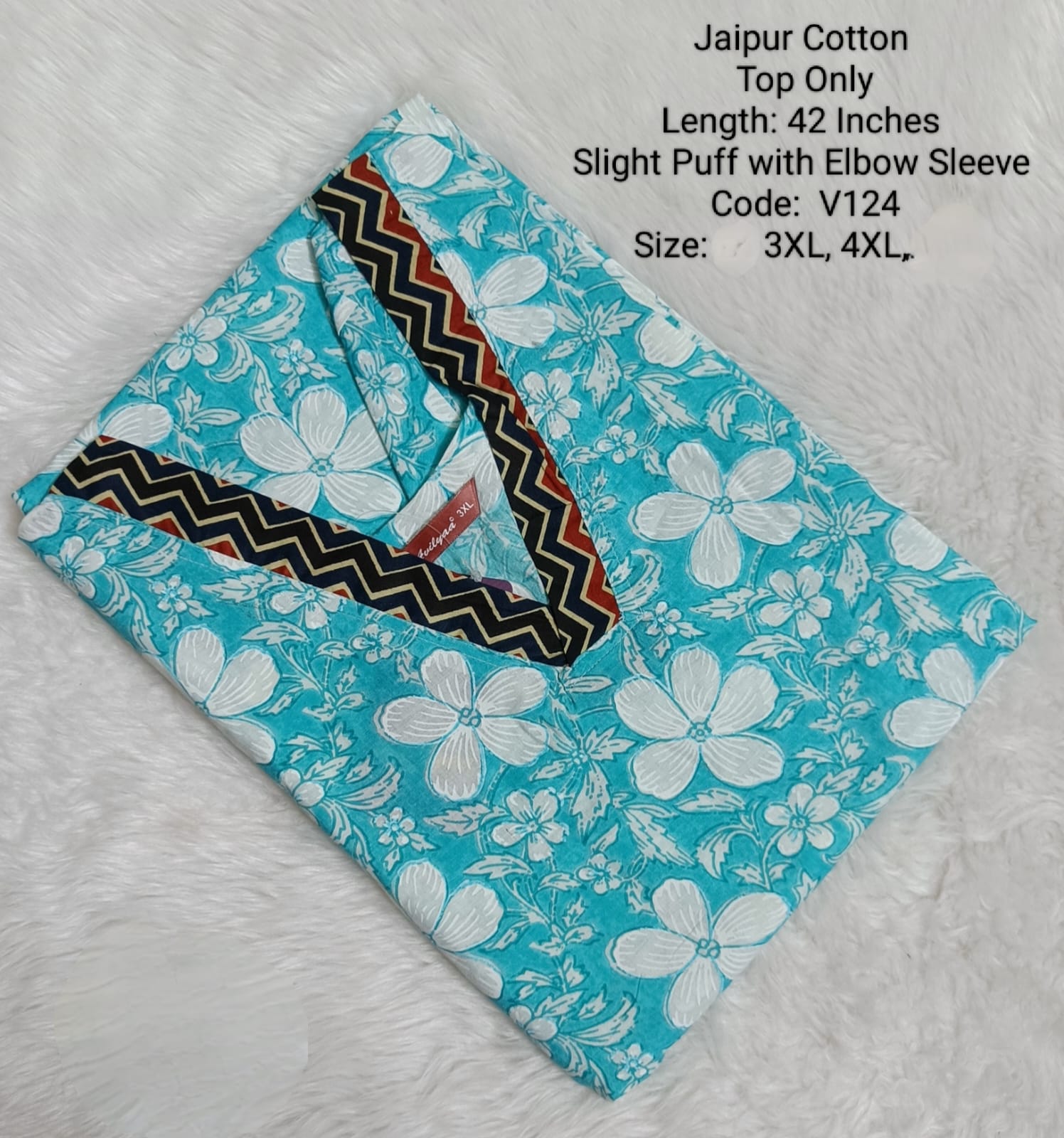 Blue Jaipur Cotton Side Open Kurti Top Only Collection -V124