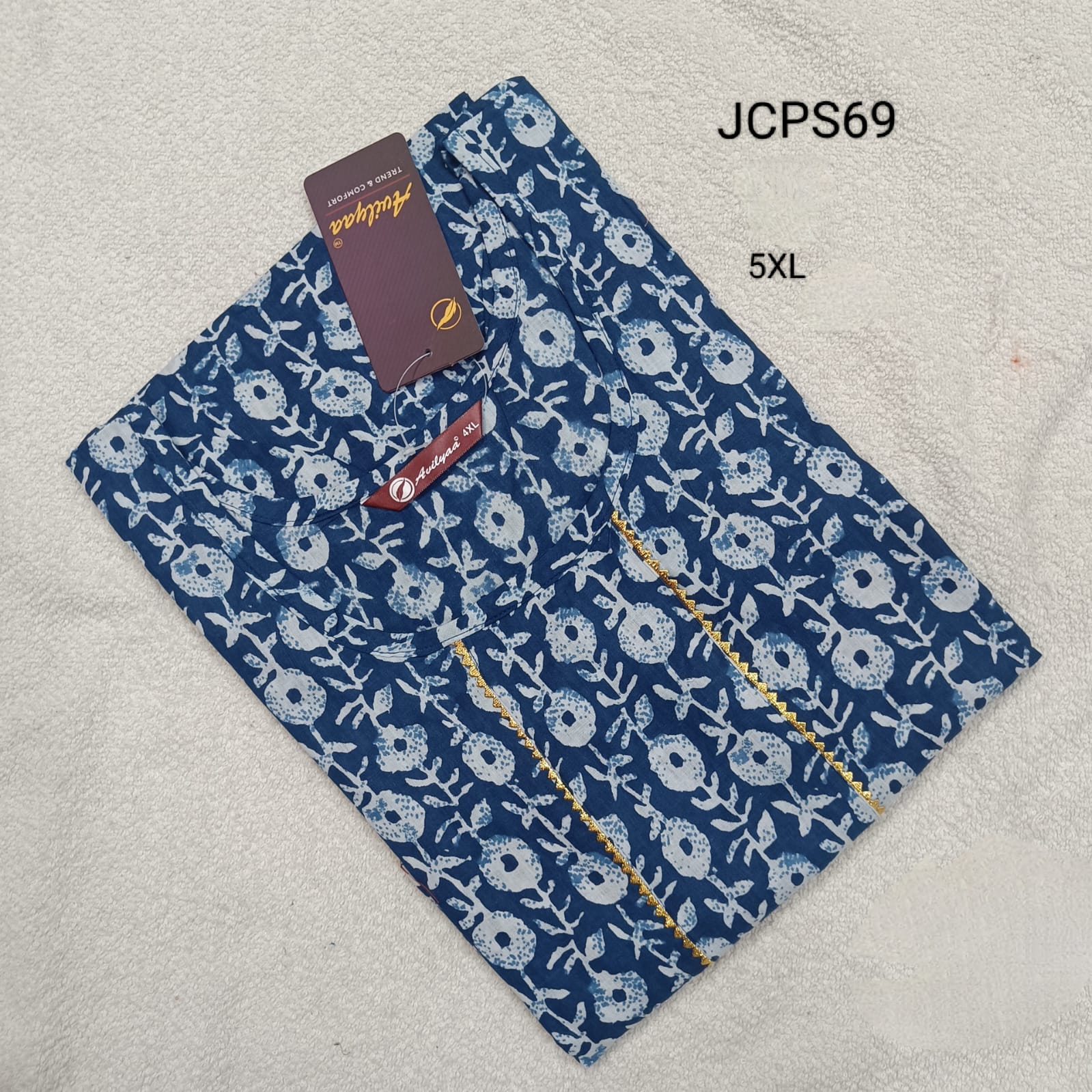 Navy Blue Jaipur Cotton Side Open Kurti Top Only Collection -JCPS69