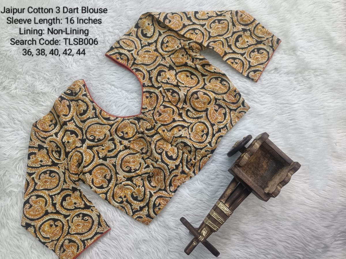 Yellow Cotton Tamil Nadu Style Three Dart Long Sleeve Blouse - TLSB006