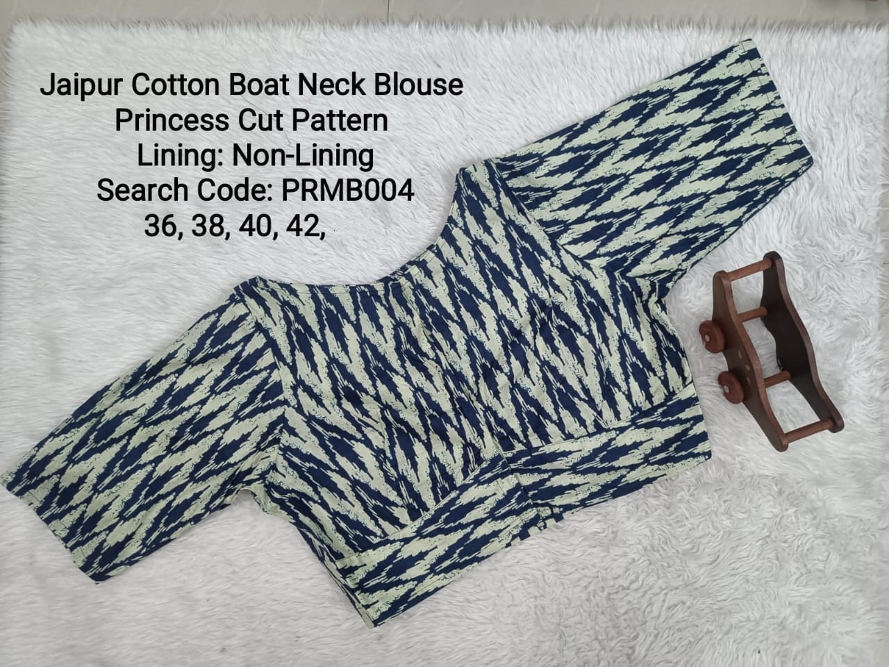 Blue Cotton Princess Cut Boat Neck Blouse - PRMB004