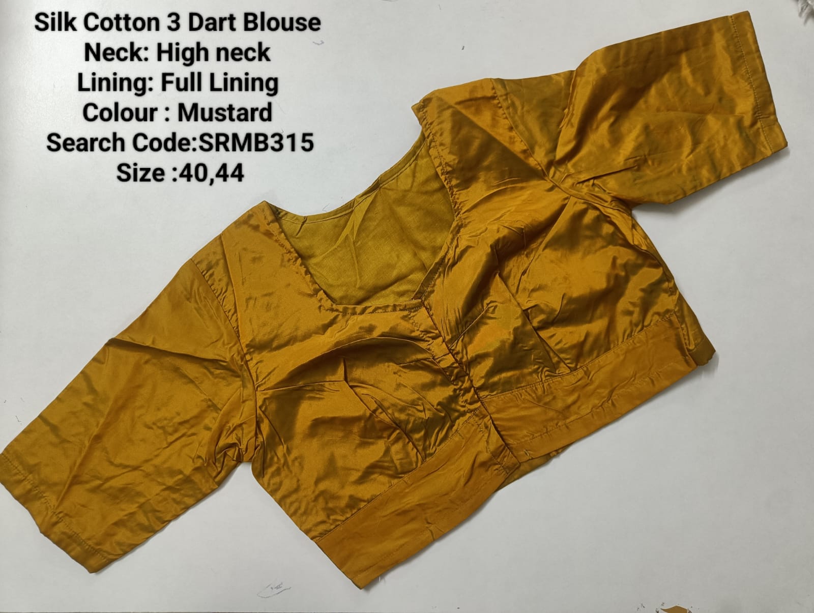 Mustard Silk Cotton 3 Dart High Neck Blouse - SRMB315
