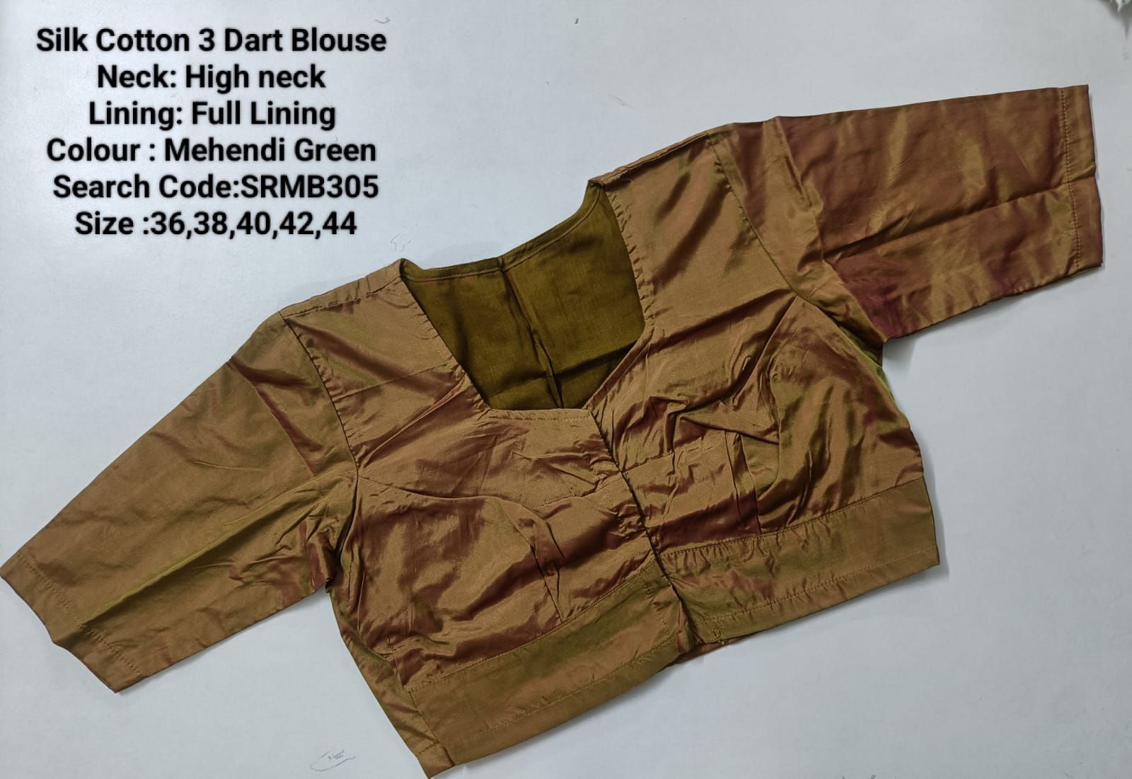 Mehandi Green Silk Cotton 3 Dart High Neck Blouse - SRMB305