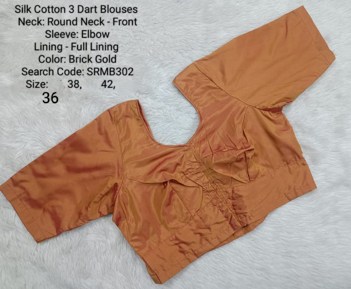 Brick Gold Silk Cotton 3 Dart High Neck Blouse - SRMB302