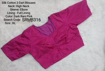 Dark Rani Pink Silk Cotton 3 Dart High Neck Blouse - SRMB316