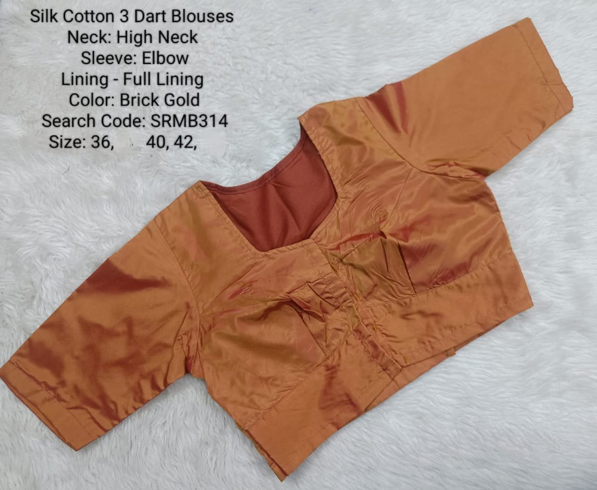 Brick Gold Silk Cotton 3 Dart High Neck Blouse - SRMB314
