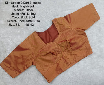 Brick Gold Silk Cotton 3 Dart High Neck Blouse - SRMB314