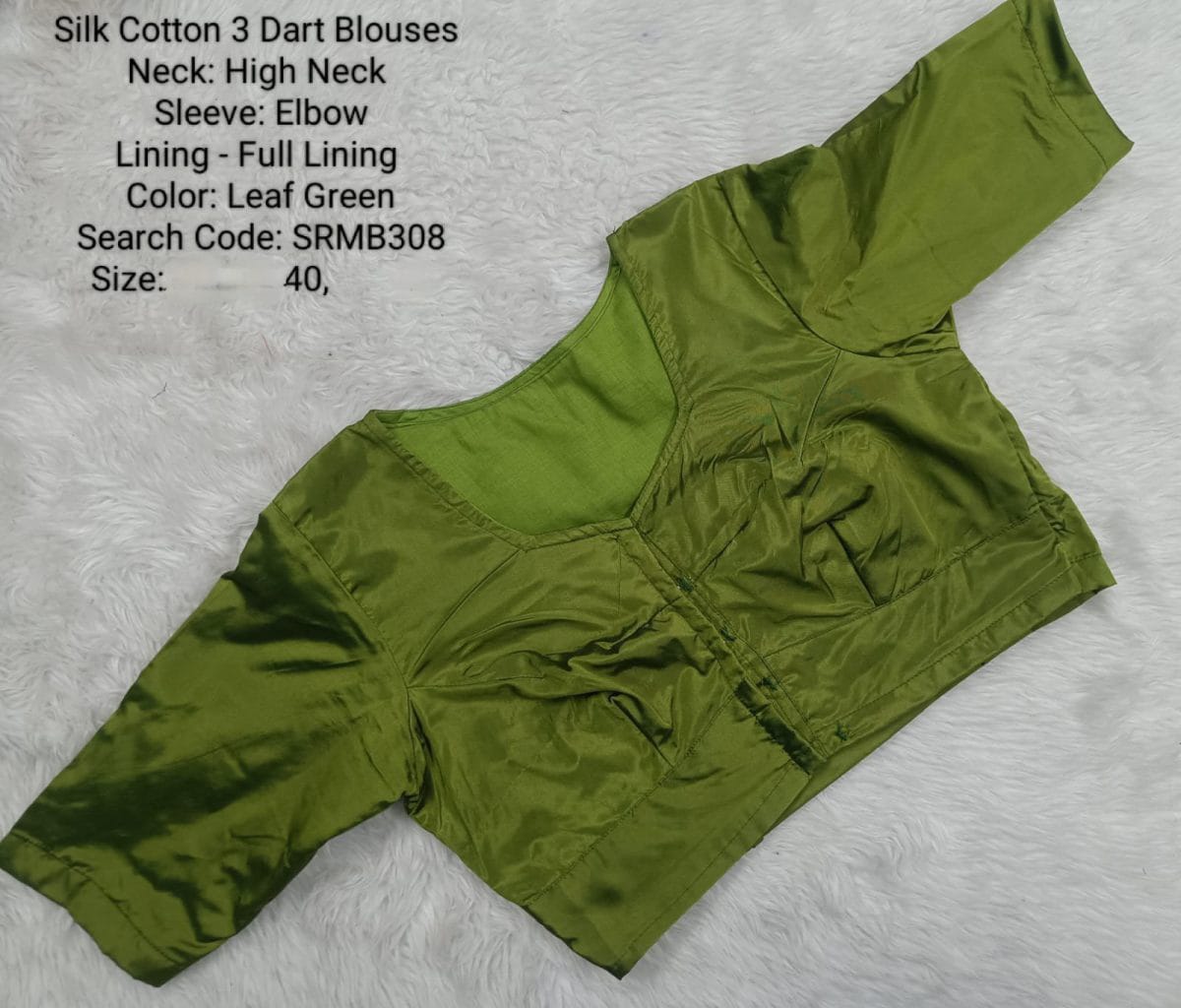 Leaf Green Silk Cotton 3 Dart High Neck Blouse - SRMB308
